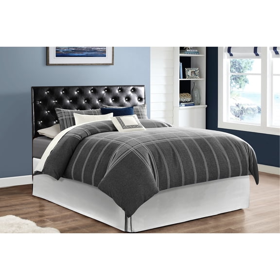 Queen Size Bed With Black Faux Leather Panel - Adjustable Height To Accommodate Various Mattress Heights Easy Clean And Install On Wall Headboard Bed, Based Your Requirements, Foam Padding