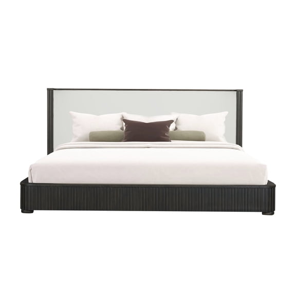 Queen Size Bed With Finish - Fabric Covering Comfortable Headboard Slat Base 660lbs Weight Capacity D18 Foam Density Padded For Relaxation Bearing Mattress Support