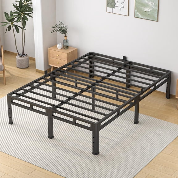 Queen Size Bed Frame 14 Inch, Metal Bed Frame & Box Spring 2 in 1 Platform with Round Corner Legs, 4000lbs Weight Capacity Reinforced Metal Frame, Headboard Hole, Noise-Free, Easy Assembly