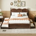 thumbnail image 1 of Queen Size Bed Frame With 2 Storage Drawers And Twin XL Pull Out Trundle, Curved Headboard Design, Wood Platform Bed With Slats Support, No Box Spring Need, 1 of 9