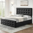 thumbnail image 1 of Queen Size Bed Frame with 4 Storage Drawers and Adjustable Headboard, Upholstered Mattress Foundation with Skin-Frienly Linen, No Box Spring Needed, Black, 1 of 8
