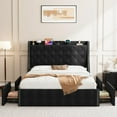thumbnail image 1 of Queen Size Bed Frame with 4 Storage Drawers & Charging Station, Upholstered Button Tufted Platform Bed with Storage Wingback Headboard, No Box Spring Needed, Easy Assembly, Black, 1 of 7