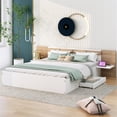 thumbnail image 1 of Queen Size Bed Frame with 4 Storage Drawers, Solid Wood Platform Bed Frame with Headboard, Shelves, USB Ports and Sockets, No Box Spring Needed, Easy Assembly, White, 1 of 7