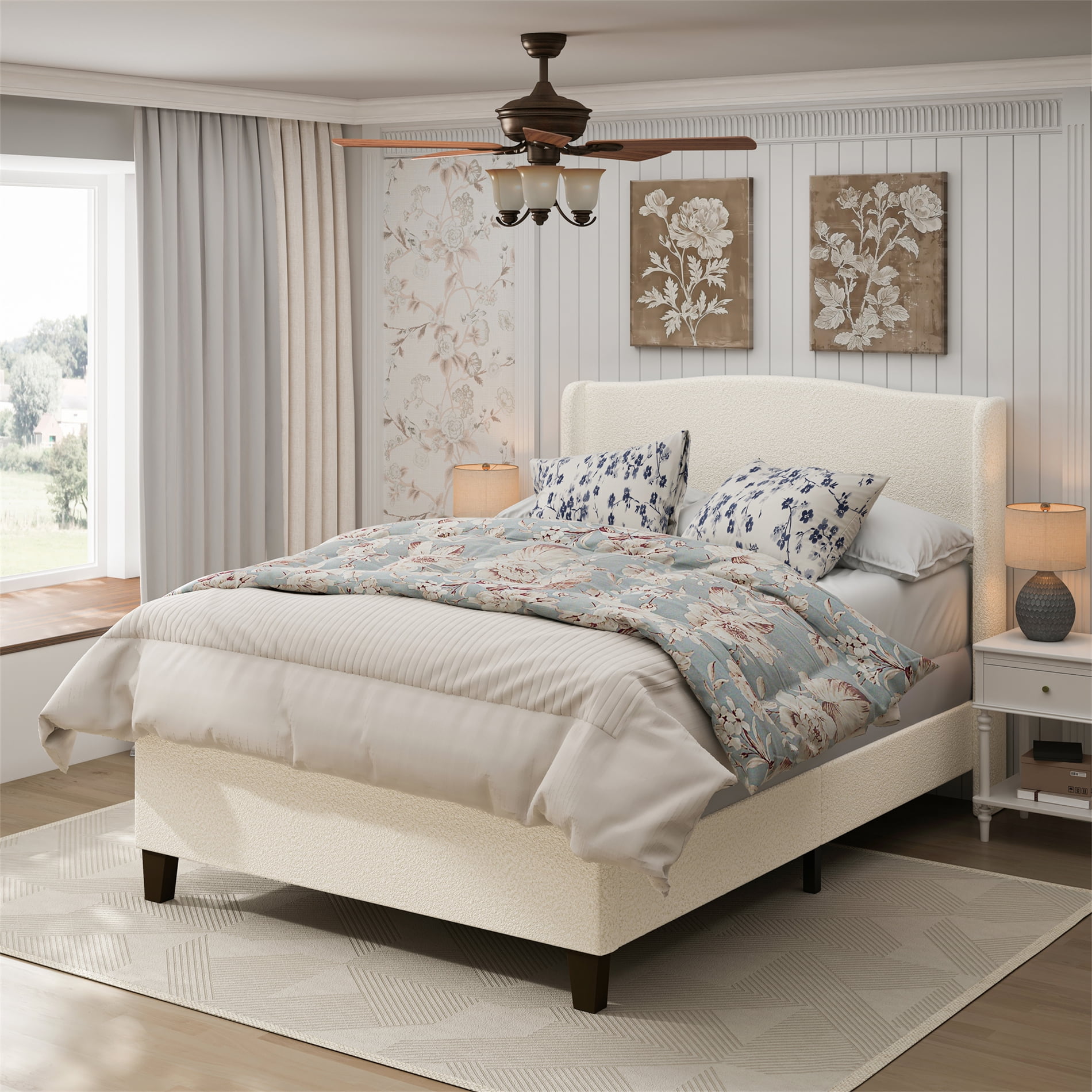 Queen Size Bed Frame with 49.21"High Back Upholstered Headboard and 27. ...