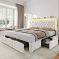 thumbnail image 1 of Queen Size Bed Frame with 5 Storage Drawers and Storage Headboard with RGB Lights & Charging Station, Velvet Upholstered Platform Bed Queen Size, No Box Spring Needed, Noise-Free,White, 1 of 9