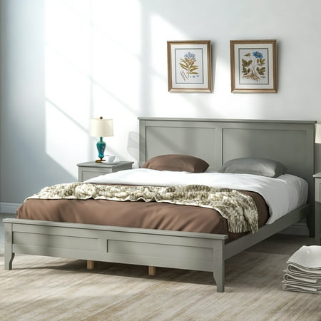 Queen Size Bed Frame for Adults Kids, BTMWAY Wood Queen Bed Frame No Box Spring Needed, Modern Queen Platform Bed Frame with Headboard, Espresso Queen Size Platform Bed for Bedroom, Guest Room, R570