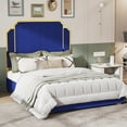 thumbnail image 1 of Queen Size Bed Frame And 59.06" Headboard, Upholstered Bed With Golden Plating Trim, Modern Platform Bed No Box Spring Needed, Navy Blue Queen Bed, 1 of 1