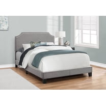 Full Bed Frame, Double Bed Frame,Bed, Full Size, Bedroom, Upholstered, Grey Linen Look, Chrome Trim, Transitional