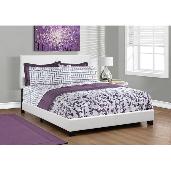 Queen Bed Frame, Queen Size Bed Frame,Bed, Queen Size, Bedroom, Upholstered, White Leather Look, Transitional