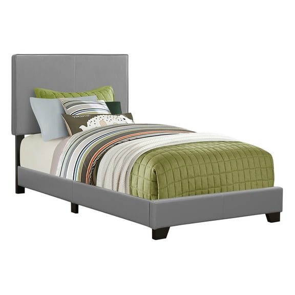 Twin Bed Frame, Twin Size Bed Frame,Bed, Twin Size, Bedroom, Upholstered, Grey Leather Look, Transitional