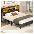 Queen Size Bed Frame with Bookcase Headboard, Metal Platform Bed Frame