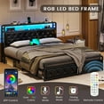 Queen Size Bed Frame with Builtin LED Light Headboard, USB Ports