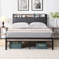 thumbnail image 1 of Queen Size Bed Frame with Charging Station, Metal Platform Bed Frame with Upholstery Storage Headboard, Under-Bed Storage, Noise-Free/Metal Slats Support/No Box Spring Needed, Grey, 1 of 7