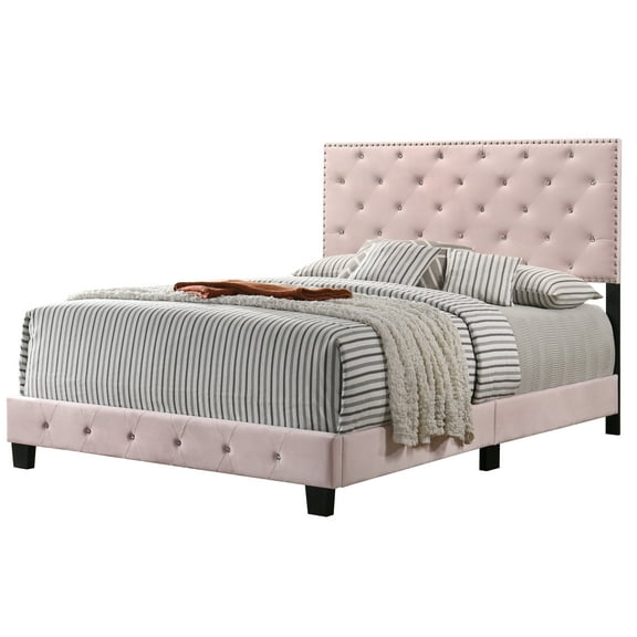 Full Bed Frame, Double Bed Frame,Chic Pink Transitional Full Bed