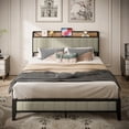 thumbnail image 1 of Queen Size Metal Platform Bed Frame with Charging Station, Grey, No Box Spring Needed for Main Bedroom, 1 of 5
