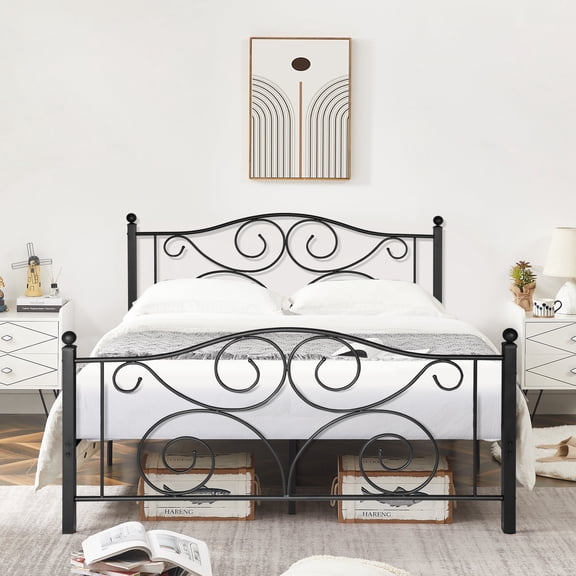 Queen Size Bed Frame with Headboard and Footboard, Heavy Duty Metal Slat Support, Platform Mattress Foundation, No Box Spring Needed, Easy Assembly, Dark Black