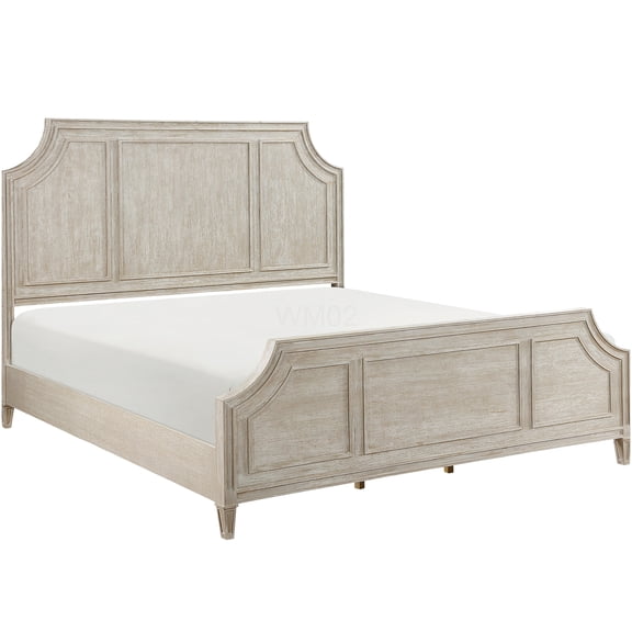 Queen Size Bed Frame with Headboard and Footboard, Light Brown Wood Platform Bed, Traditional Curched Design for Bedroom, No Box Spring Needed, Easy Assembly