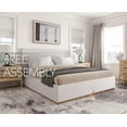 thumbnail image 1 of Queen Size Bed Frame with Headboard - Free Assembly, Upholstered - Monaco Bed - Sturdy Wood Bedframe, Heavy Duty Platform in Soft Fabric - Contemporary Style, Boho - Non-Slip, 1 of 11