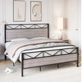 thumbnail image 1 of Queen Size Bed Frame with Headboard, Industrial Platform Full Bed Frame with 14 Strong Metal Slats Support, 11'' Under-Bed Storage, No Noise, Easy Assembly, Oak Grey, 1 of 8