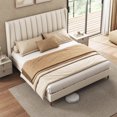 thumbnail image 1 of Tomnk woo Queen Size Bed Frame with Tall Wingback Headboard, Wooden Slats, Easy Assembly, Beige, 1 of 7