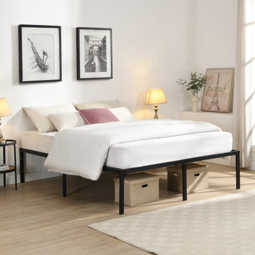 Queen Size Bed Frame , Heavy Duty Metal Bed Frame , Quick & Easy Assembly, No Noise, Black