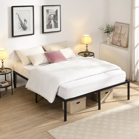 Queen Size Bed Frame, Heavy Duty Metal Bed Frame, Quick Easy Assembly, No Noise, Black