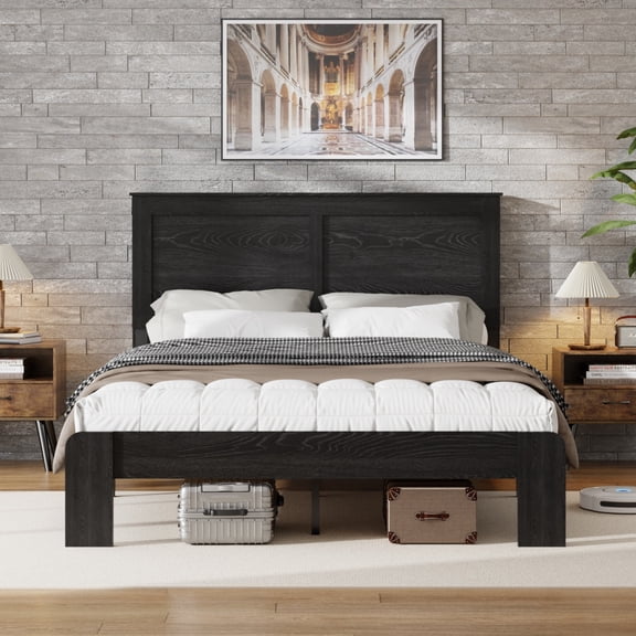 Queen Size Bed Frame, Heavy Duty Metal Platform Bed with Wood Headboard & Footboard, No Box Spring Needed