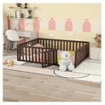 Queen Size Bed Frame for Kids, Wood Kids Bed with Fence, Montessori