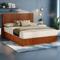 Queen Size Bed Frame with LED Lights, Modern Wooden Corrugated Curved ...