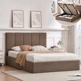 thumbnail image 1 of Queen Size Bed Frame with Lift Up Storage, Upholstered Platform Bed with Vertical Channel Headboard, No Box Spring Needed, Hydraulic Storage, Brown Boucle, 1 of 9