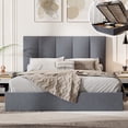 thumbnail image 1 of Queen Size Bed Frame with Lift Up Storage, Upholstered Platform Bed with Vertical Channel Headboard, No Box Spring Needed, Hydraulic Storage, Grey Linen, 1 of 8