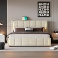 thumbnail image 1 of Queen Size Bed Frame Lift Up Storage,with Charging Station & LED Lights,USB Type C Port,Hydraulic Storage System,No Box Spring Needed，Easy Assembly, Beige, 1 of 6