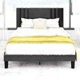 Queen Size Bed Frame, Linen Fabric Upholstered Platform with Headboard