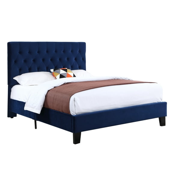 Queen Bed Frame, Queen Size Bed Frame,Blue Queen Upholstered Bed