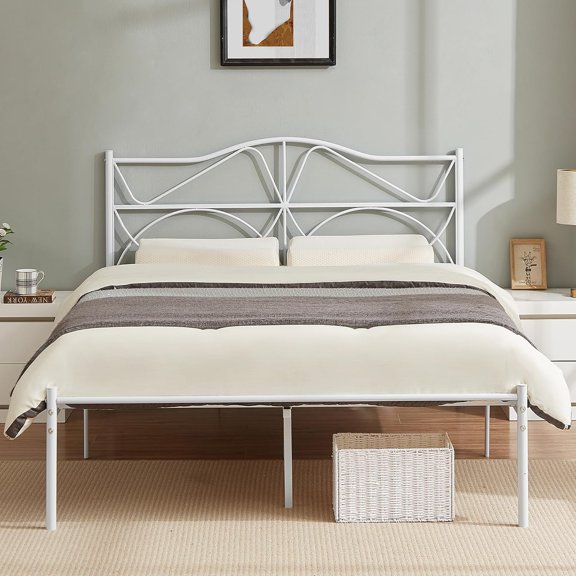 Queen Size Bed Frame, Metal Bed Platform with Headboard, Sturdy Steel Slats Support, No Box Spring Needed/Noise-Free,Easy Assembly