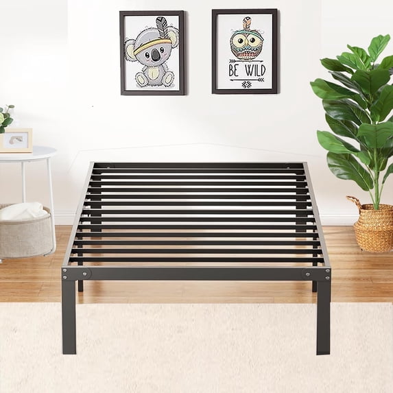 Queen Size Bed Frame Metal Platform Bed Frame Mattress Foundation with Steel Slat Support