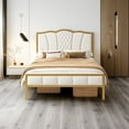 thumbnail image 1 of Queen Size Bed Frame, Modern Upholstered Bed Frame with Tufted Headboard, Golden Metal Platform Bed Frame with Wood Slat Support, Noise Free, No Box Spring Needed,Beige, 1 of 7
