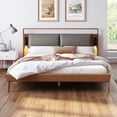 thumbnail image 1 of Queen Size Bed Frame,Platform Queen Bed Frame with PU Leather Headboard and 2 Night Lights for Bedroom,Solid Wood Slats Support,85.5"x66.9"x34.5",Brown, 1 of 7