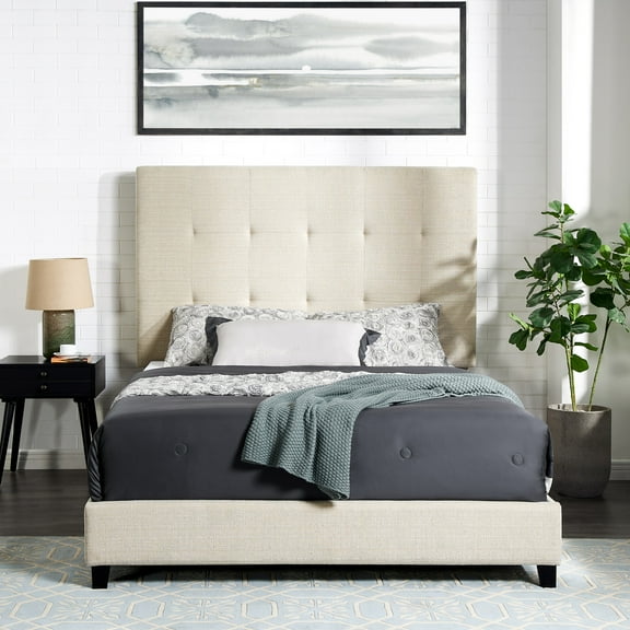 Queen Bed Frame, Queen Size Bed Frame,Queen Size Beige Tufted Upholstered Platform Bed