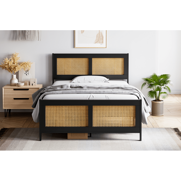 Black rattan bed frame discount