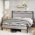 thumbnail image 1 of Queen Size Bed Frame with Rustic Leather Headboard and Footboard, Metal Platform Bed Frame Full Heavy Duty, Sturdy Steel Slat Support, No Box Spring Needed, Light Grey, 1 of 6