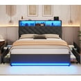 thumbnail image 1 of Queen Size Bed Frame with Storage Headboard & 4 Drawers, Upholstered Bed Frame Queen with LED Light and Charging Station, Metal Bed Frame, No Box Spring Needed, Dark Grey, 1 of 8