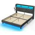 Queen Size Bed Frame Storage Headboard with Charging Station and LED