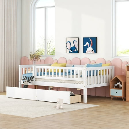 Twin Bed Frame, Twin Size Bed Frame,Twin Size Daybed Wood Bed with Two Drawers , White