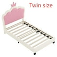 thumbnail image 1 of Queen Size Bed Frame Twin size Upholstered Princess Bed With Crown Headboard,Twin Size Platform Bed with Headboard and Footboard, White+Pink,King Size Bed Frame, 1 of 15