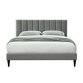 thumbnail image 1 of Queen Size Bed Frame with USB Charging, Queen Size Platform Bed Frame with Square Design Headboard, Queen Size Upholstered Bed Frame with Wooden Slats, Gray, 1 of 5
