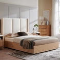 thumbnail image 1 of Queen Size Bed Frame and Upholstered Headboard, Solid Wood Platform Bed with Storage Drawers, Durable Wooden Slats, Solid and Stable, Noiseless, No Box Spring Needed, Easy Assembly, Beige, 1 of 10