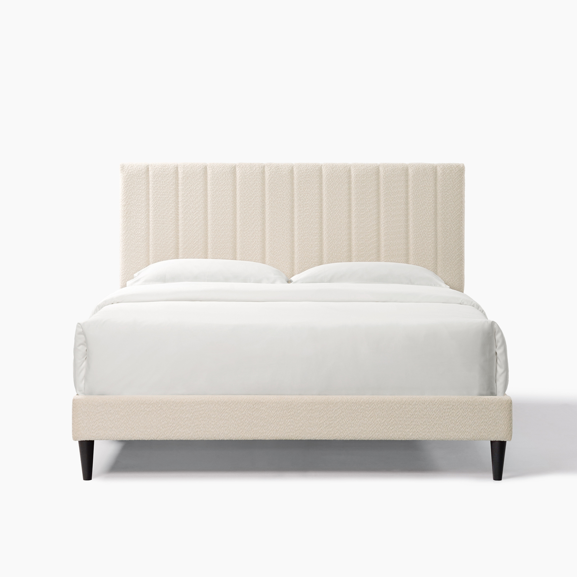 Queen Size Bed Frame, Upholstered Platform Bed Frame with with Tufted Headboard, Cream White