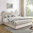 thumbnail image 1 of Queen Size Bed Frame, Velvet Upholstered Platform Bed with Refined Ruching, Queen Bed Frame Built-in Charging Station with 4 Drawers, Wood Slat Support, No Box Spring Needed, Beige, 1 of 8