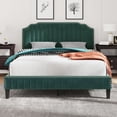 thumbnail image 1 of Queen Size Bed Frame, Velvet Upholstered Platform Bed, Solid Wood Bed Frame with Nailhead Trim & Curved Headboard, No Box Spring Needed, Green, 1 of 7
